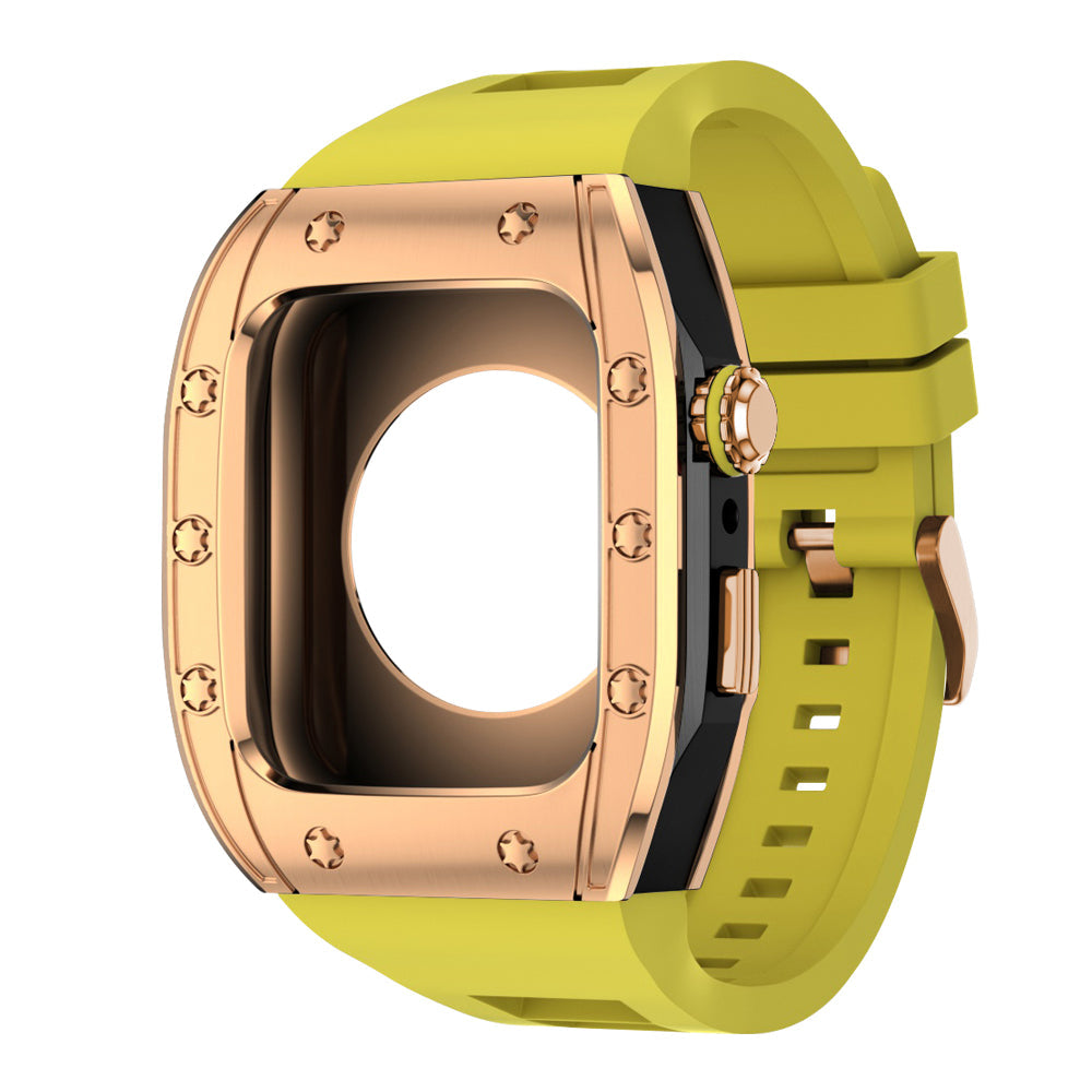 Apple Watch Case 44mm - RG Bezel Black Case + Yellow Silicone Strap (10 Screws)