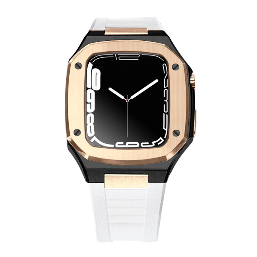 Apple Watch Case 45mm - RG Bezel Black Case + Silicone Strap (4 Screws)