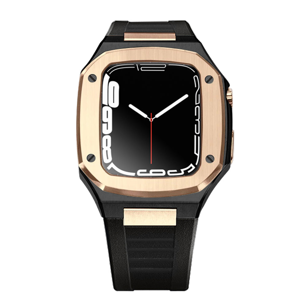 Apple Watch Case 45mm - RG Bezel Black Case + Silicone Strap (4 Screws)