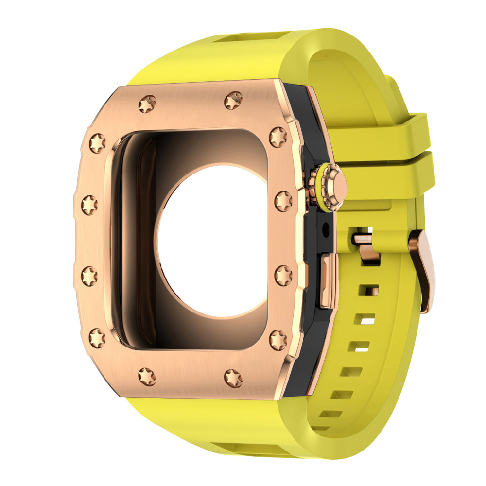 Apple Watch Case 45mm - RG Bezel Black Case + Yellow Silicone Strap (12 Screws)