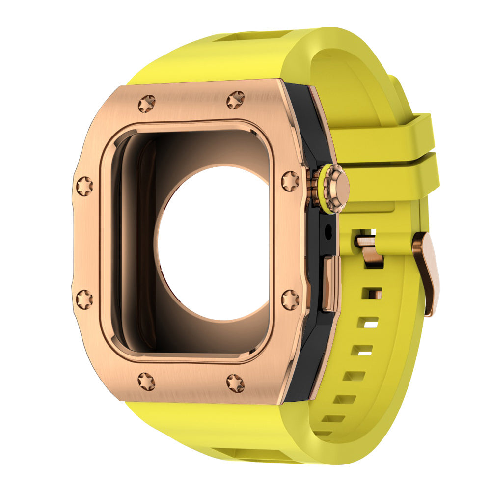 Apple Watch Case 45mm - RG Bezel Black Case + Yellow Silicone Strap (8 Screws)