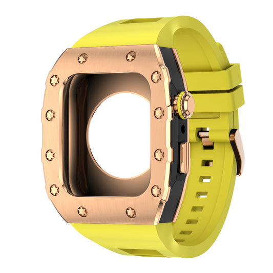 Apple Watch Case 44mm - RG Bezel Black Case + Yellow Silicone Strap (12 Screws)