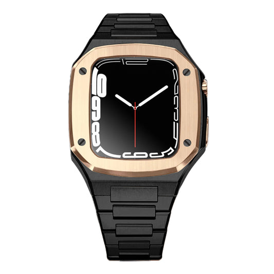 Apple Watch Case 45mm - PVD Black Case Rose Gold Bezel + Bracelet (4 Screws)