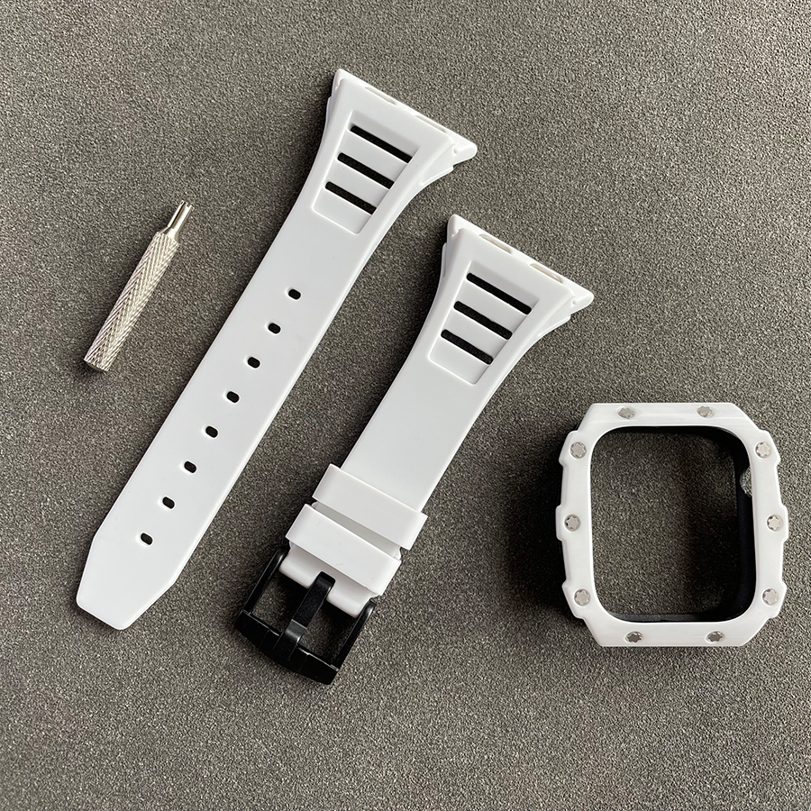 Apple Watch Case 40mm - Ceramic White Case + White Silicone Strap (10 Screws)