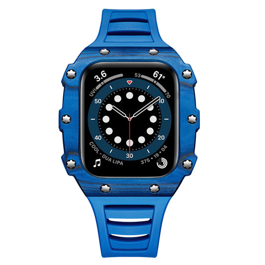 Apple Watch Case 40mm - Carbon Fiber Blue Case + Blue Silicone Strap (10 Screws)