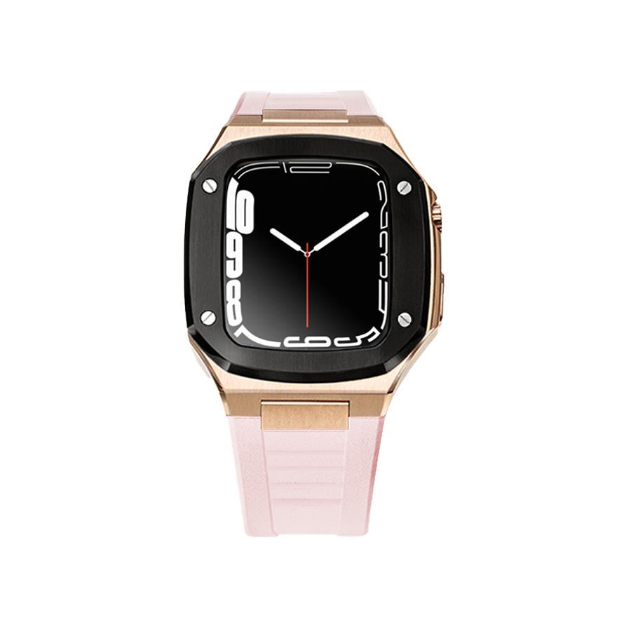 Apple Watch Case 41mm - Black Bezel Rose Gold Case + Silicon Strap (4 Screws)