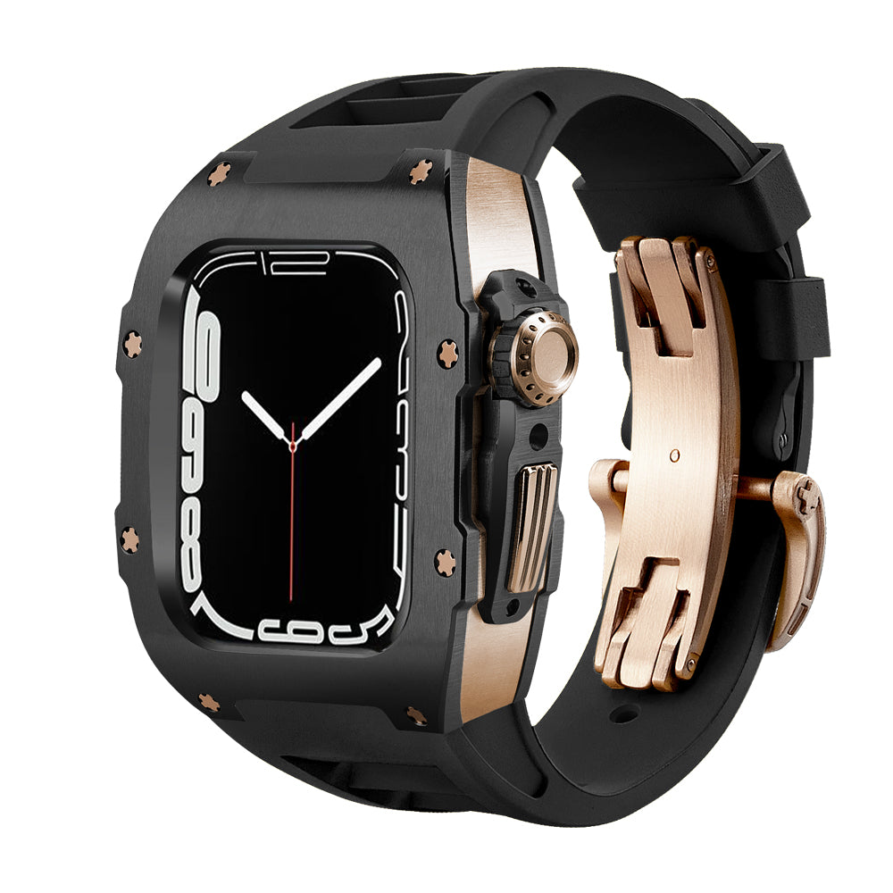 Apple Watch Case for Series 4/5/6/7/8/SE - Ti Rose Gold Case + Black Fluoro Strap