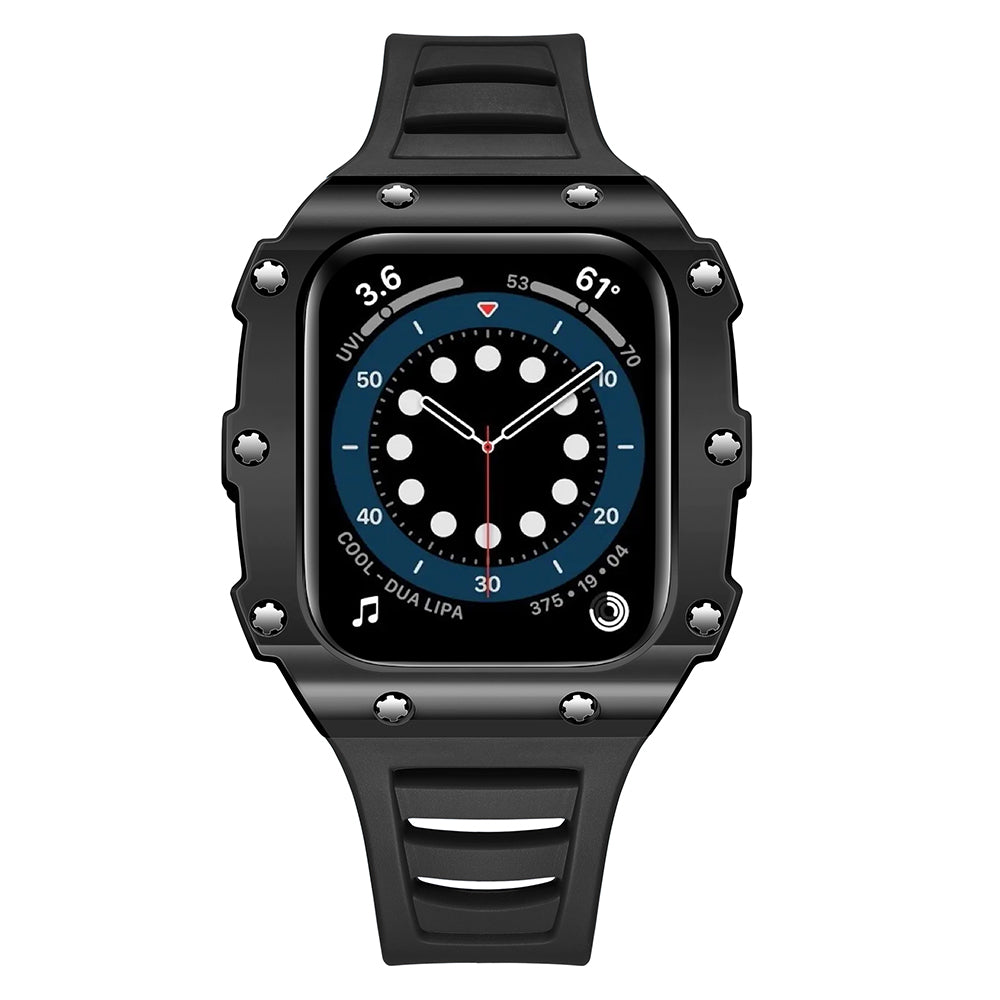 Apple Watch Case 40mm - Ceramic Black Case + Black Silicone Strap (10 Screws)