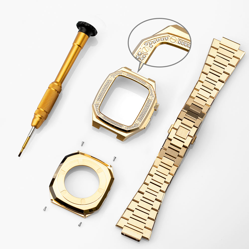 Apple Watch Case 41mm - Studded Gold Case + Gold Bracelet (8 Screws)