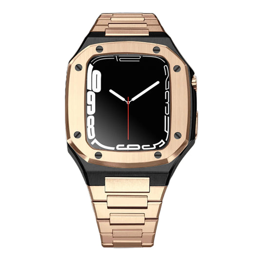 Apple Watch Case 45mm - PVD Black Case Rose Gold Bezel + Bracelet (8 Screws)