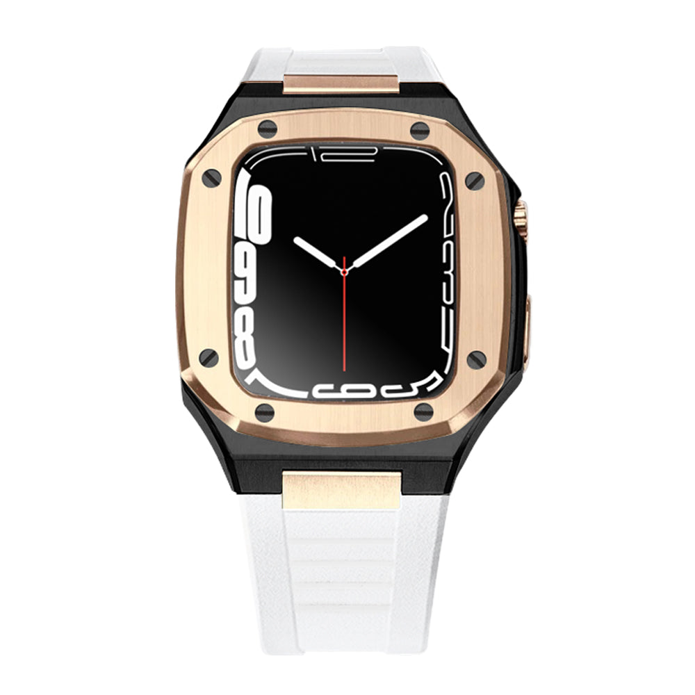 Apple Watch Case 45mm - RG Bezel Black Case + Silicone Strap (8 Screws)