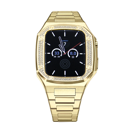 Apple Watch Case 44mm -Studded Gold Case + PVD Gold Bracelet (8 Screws)