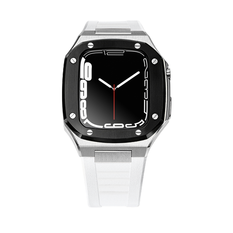 Apple Watch Case 45mm - Black Bezel Steel Case + Silicon Strap (8 Screws)