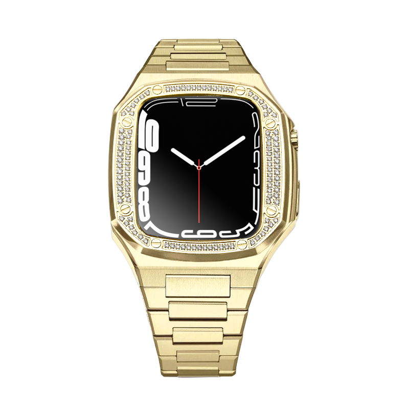 Apple Watch Case 45mm - Studded Gold Case + PVD Gold Bracelet (8 Screws)