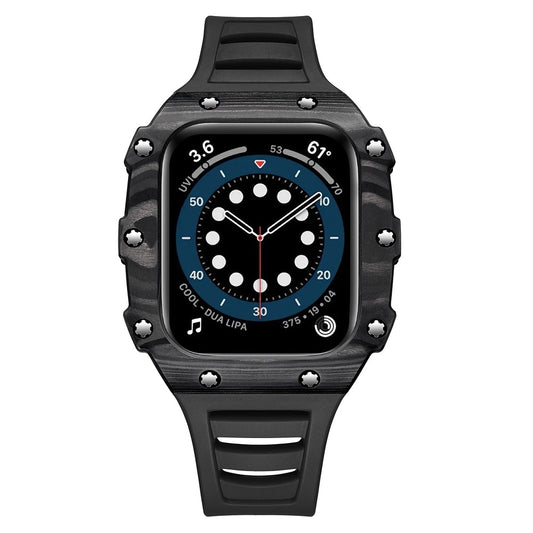 Apple Watch Case 44mm - Carbon Fiber Black Case + Black Silicone Strap