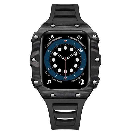 Apple Watch Case 40mm - Carbon Fiber Black Case + Black Silicone Strap (10 Screws)