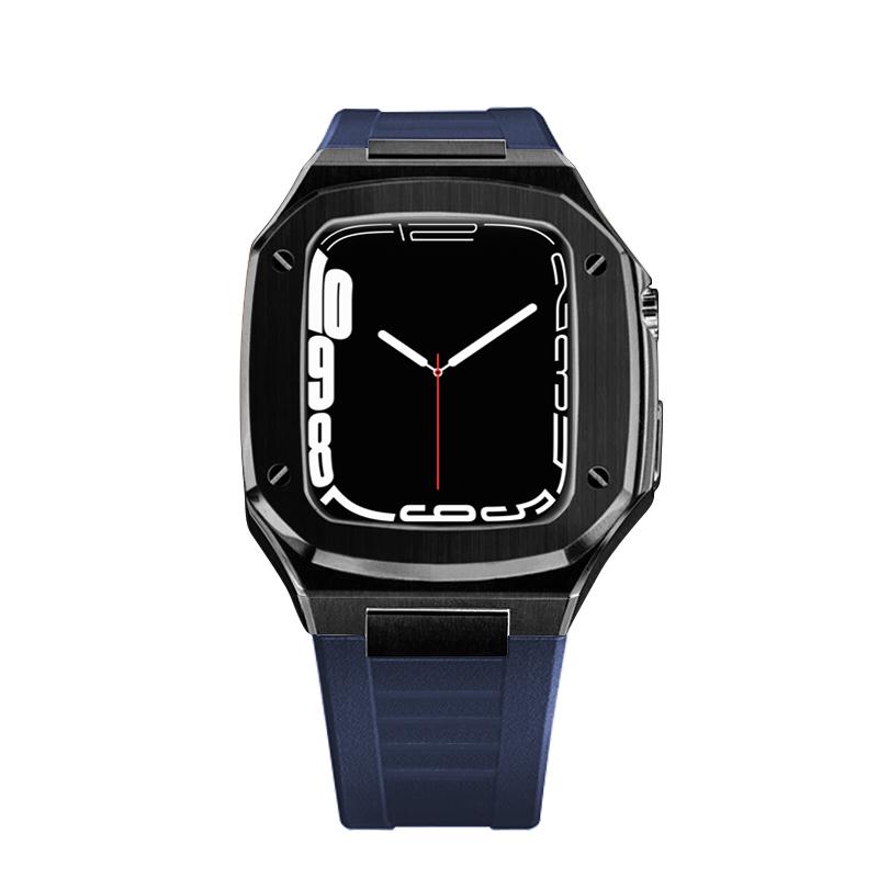 Apple Watch Case 45mm - PVD Black Steel Case + Silicone Strap (4 Screws)
