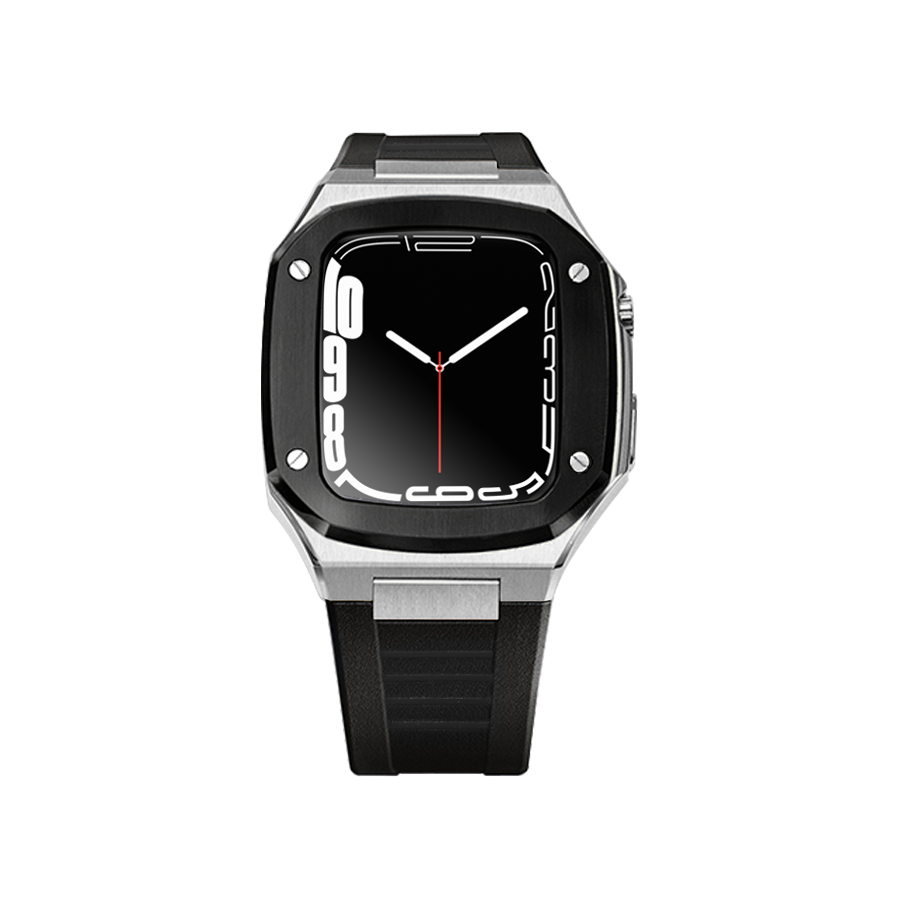 Apple Watch Case 41mm - Black Bezel Steel Case + Silicon Strap (4 Screws)