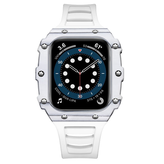 Apple Watch Case 44mm - Carbon Fiber White Case + White Silicone Strap